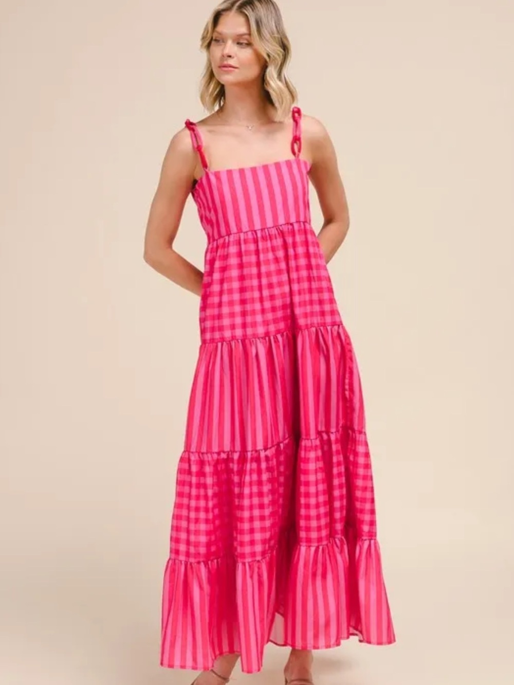 So Me Stripe Tiered Maxi Dress w/ Colorful Chain Strap Size Small